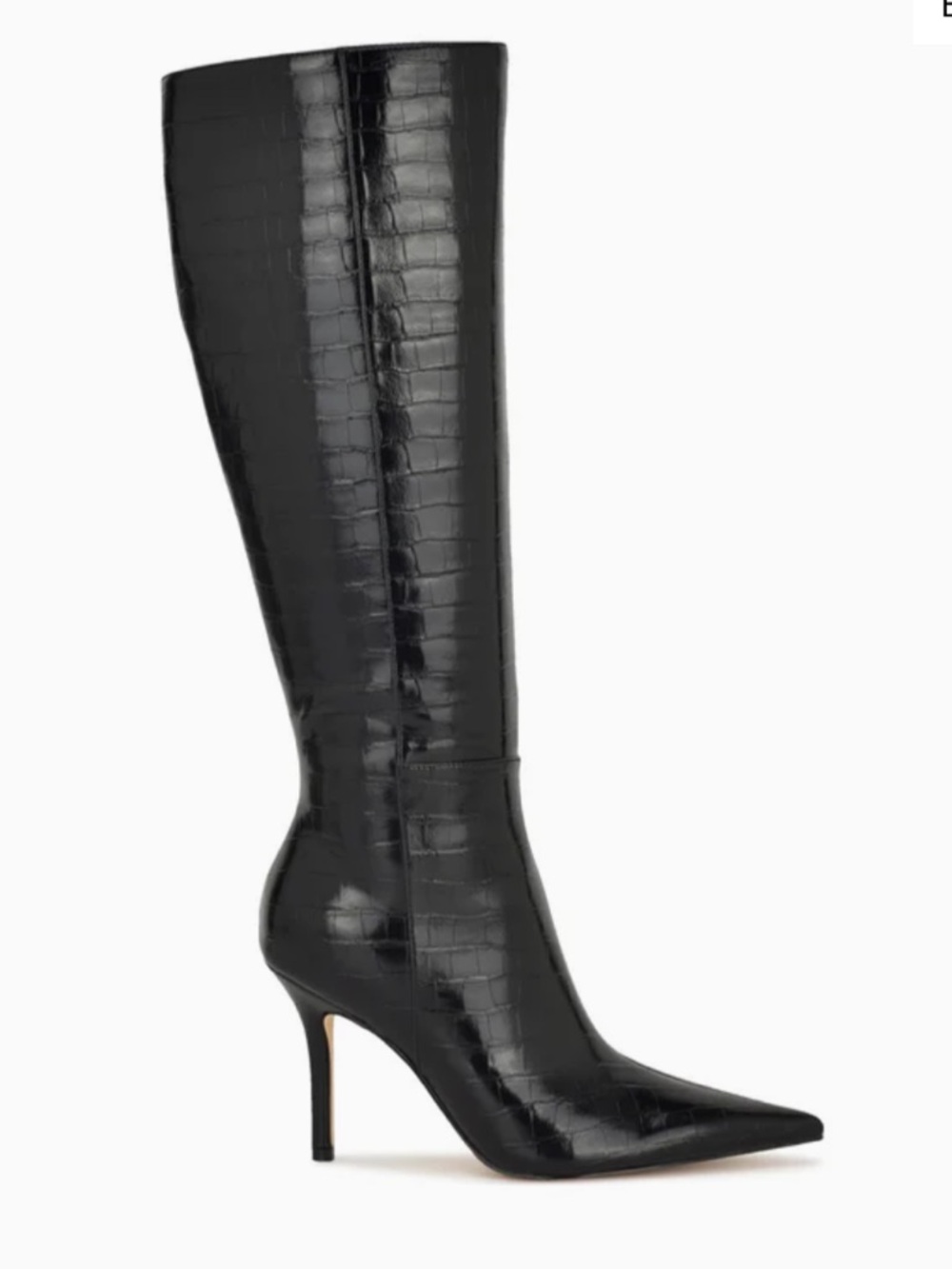 NWT Nine West Black Croc-Embossed Over-the-Knee Pointed Stiletto Boots